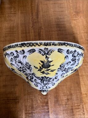 Vintage Italian Yellow and Black Floral Wall Pocket Shelf